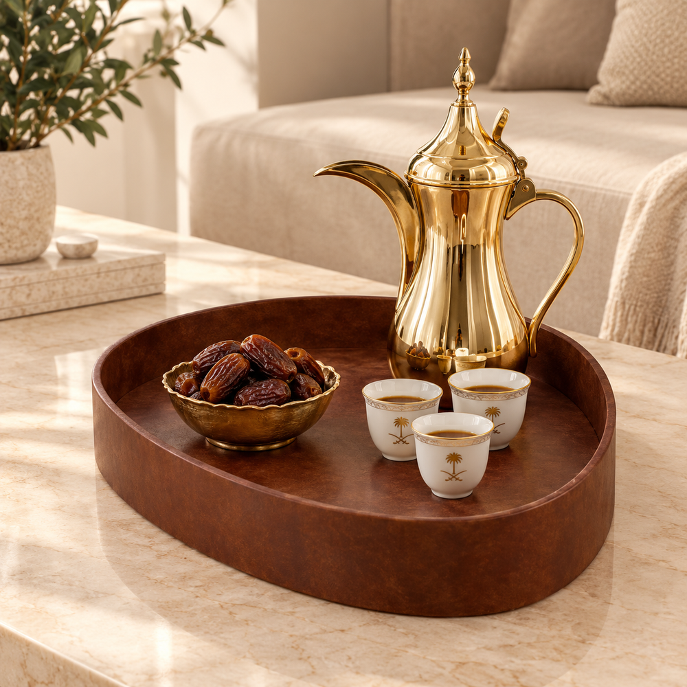 صينية تقديم وتنظيم جلدية بتصميم انسيابي