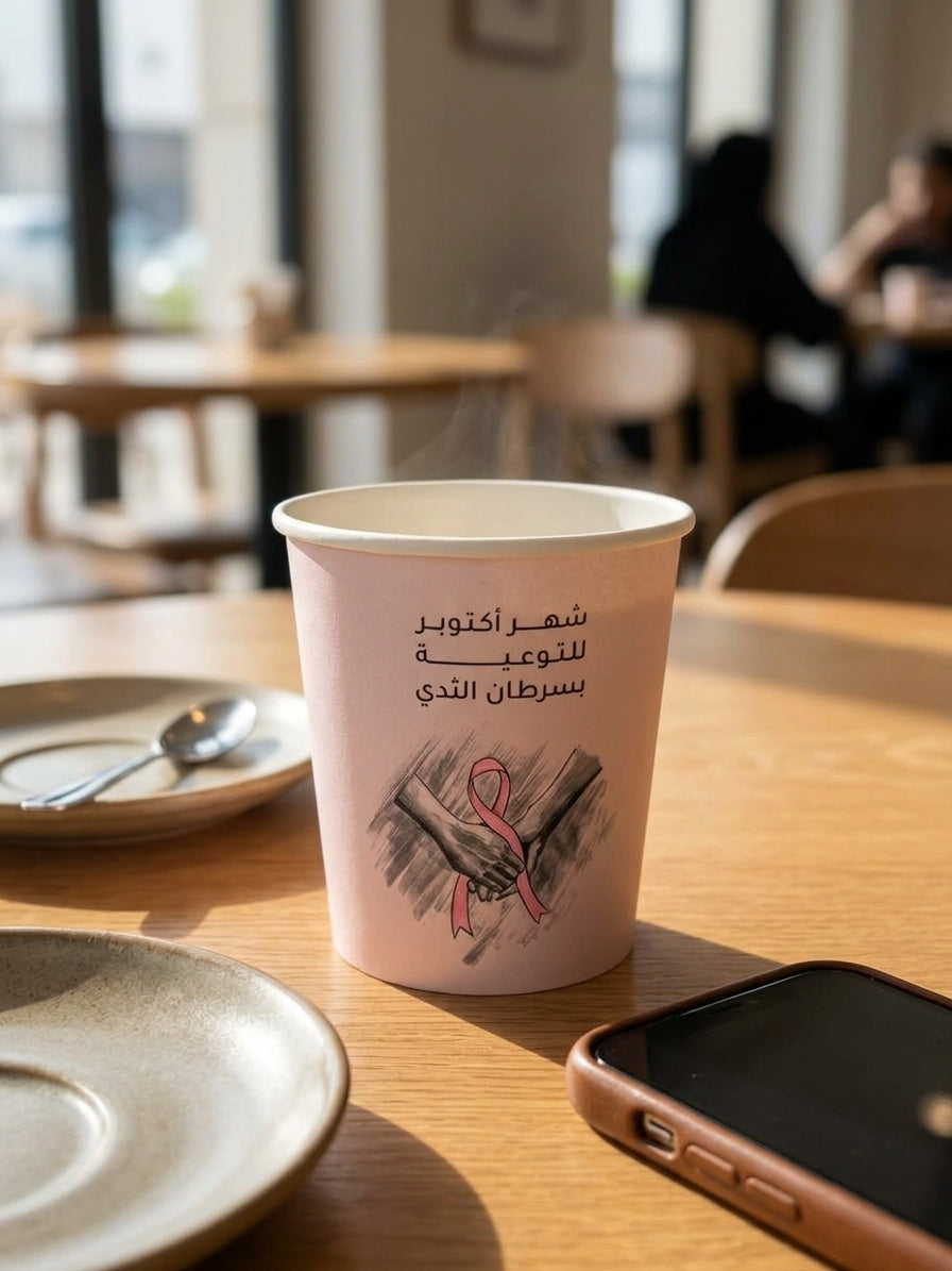 أكواب ورقية للتوعية - "شهر أكتوبر للتوعية بسرطان الثدي"