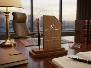 ستاند مكتبي من الاكريليك و الجلد مع قلم