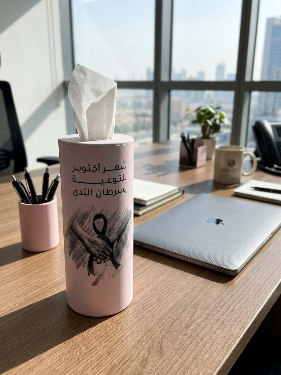 علبة مناديل أسطوانية "شهر أكتوبر للتوعية بسرطان الثدي"