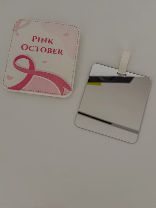 توزيعات مرآة جيب جلدية مربعة - (PINK OCTOBER)